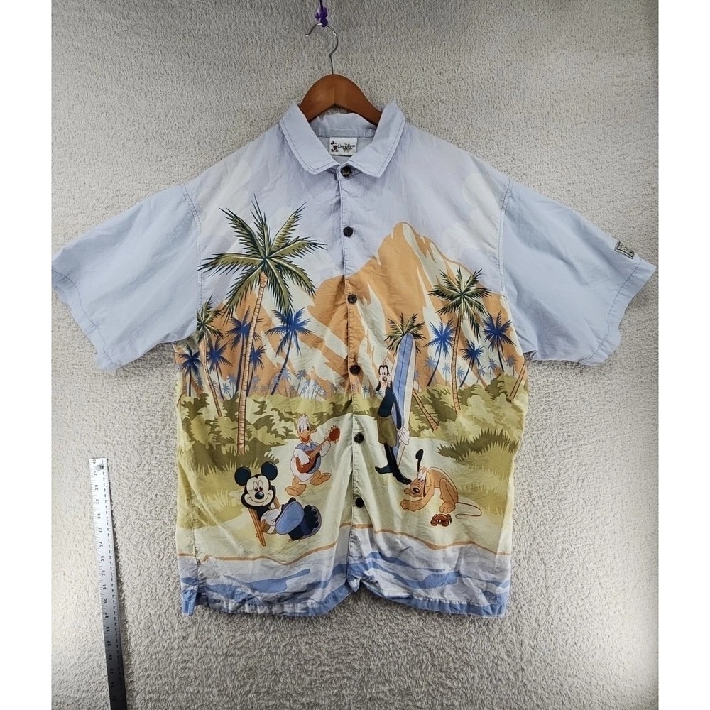 Walt Disney World Shirt Mens XL Hawaiian Camp Mickey Goofy Pluto Donald Beach